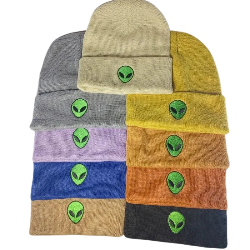 

Alien Embroidery Beanies Windproof Warm knitted Hat Outdoor Sports Riding Wool Hats Woolen Cap For Men Women autumn Wholesale