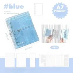 Refillable Clear PVC Loose Leaf Notebook - Simplicity Style Tri - Fold Accordion Journal & Aesthetic Pocket Planner (Blue)