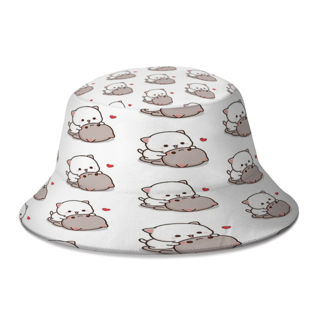 Peach And Goma Mochi Cat Love  Bucket Hat For Women Men Teenager Foldable Bob Fisherman Hats Panama Cap Streetwear