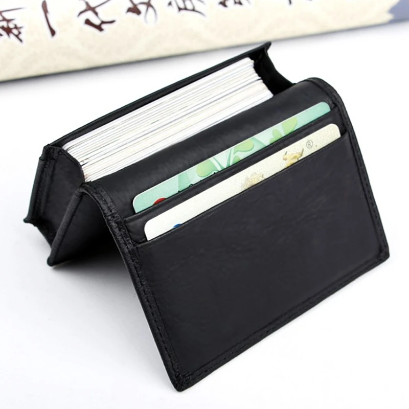 Men Black Leather Expandable Credit Card Business Cards Holder Wallet for Cas