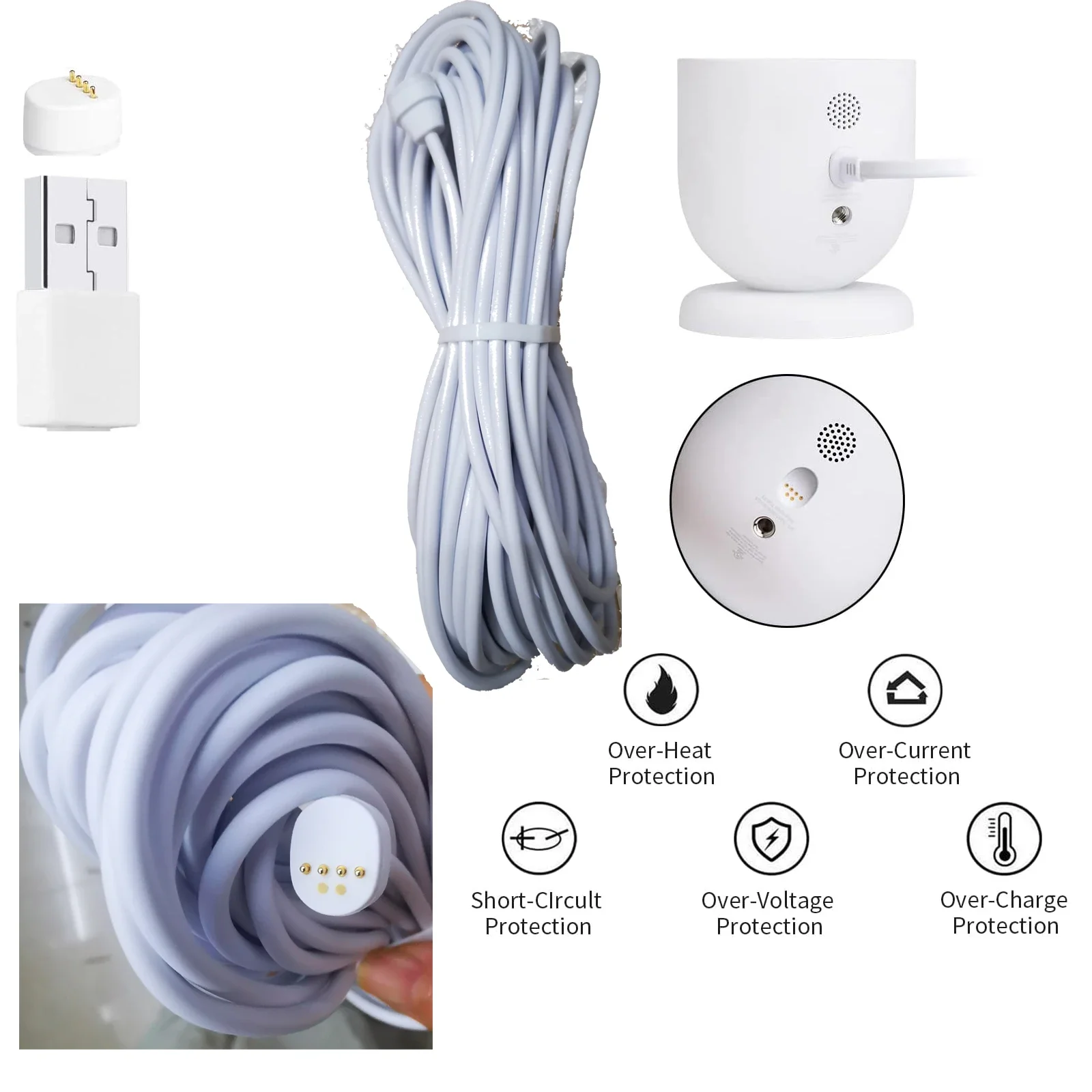 25ft/7.6m Weatherproof Charge Cable for Google Nest Cam camera (battery) outdoor (White)