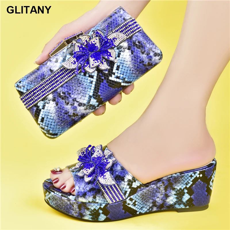 

2022 Shoes and Bag for Party Wedding Patent Leather Womens Platform Heels Elegant Italian Matching Shoes and Bag Set for Wedding