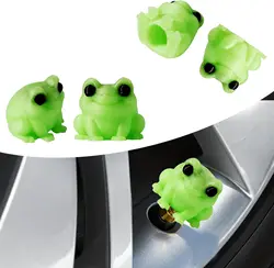 Set of 4 Glowing Frog Tire Valve Caps - Decorative Wheel Accessories (Green)
