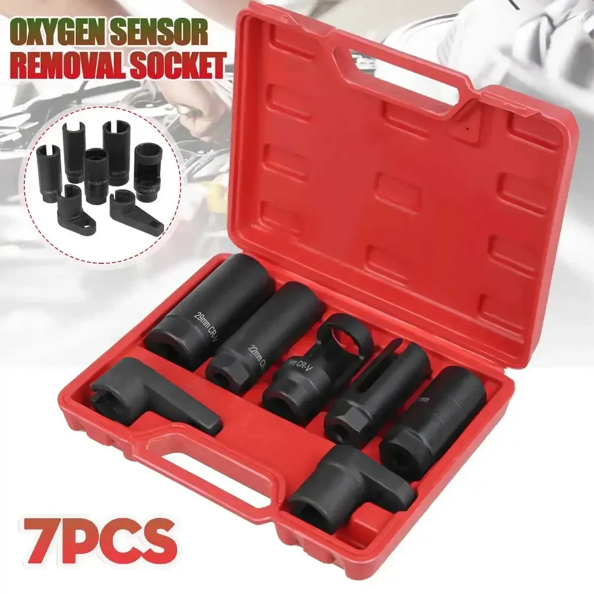 

Universal 7pcs O2 Oxygen Lambda Sensor Socket 6 Point Wrench Tool Remover Installer Set Box