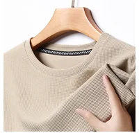 New Summer Waffle Round Neck Short Sleeved T-shirt for Men's Short Sleeved Top 5