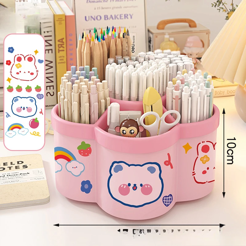 Large Capacity Desk Accessories 306 ° Rotation Cute Pen Holder Stationery Organizer Pencil Storage Office School Supplies