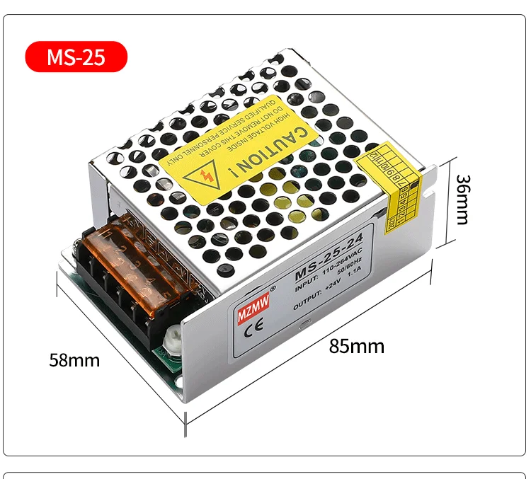 MZMW Switching Power Supply MS 25W 35W 50W 60W 75W 100W 120W 150W 200W 250W 110/220V AC TO DC 12V 24V Led Transformer SMPS
