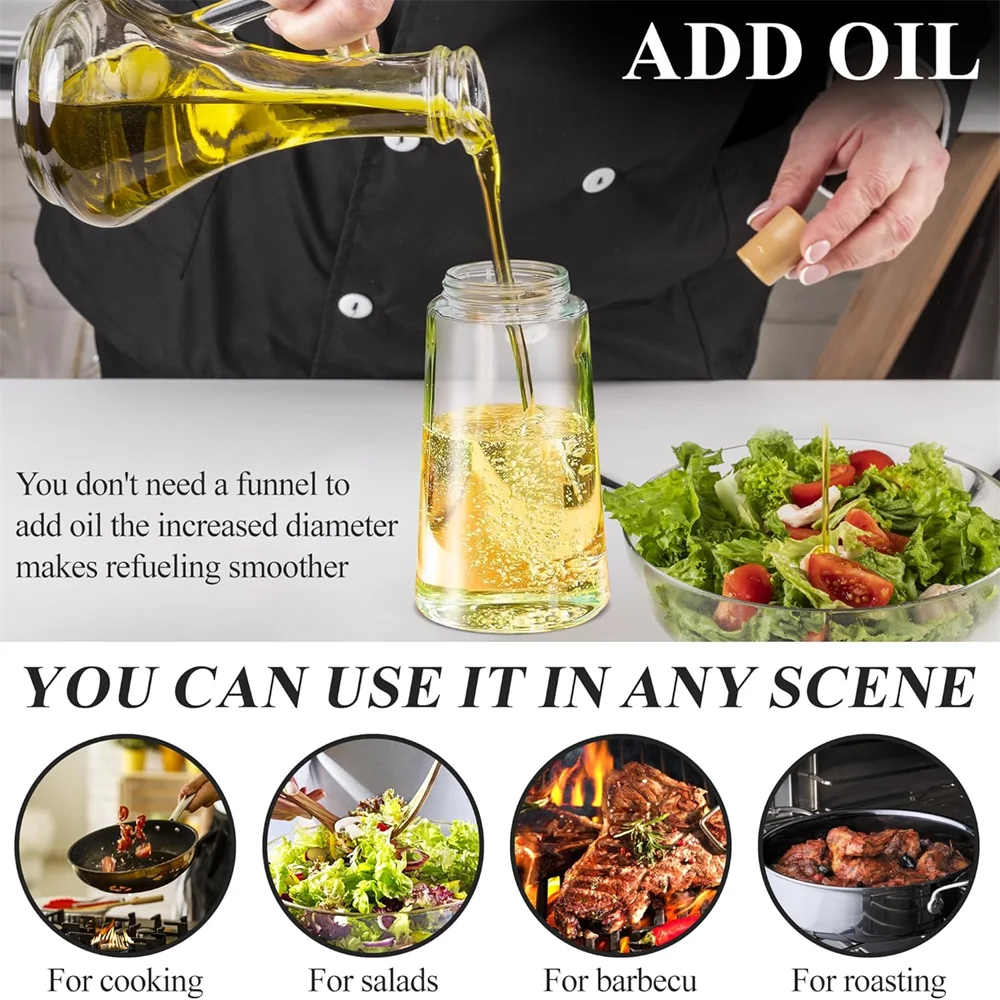2 in 1 Oil Dispenser-Oil Sprayer,Oil Sprayer for Cooking,Food-grade 470ML Glass Oil Sprayer and Dispenser for Kitchen Cooking Kitchen