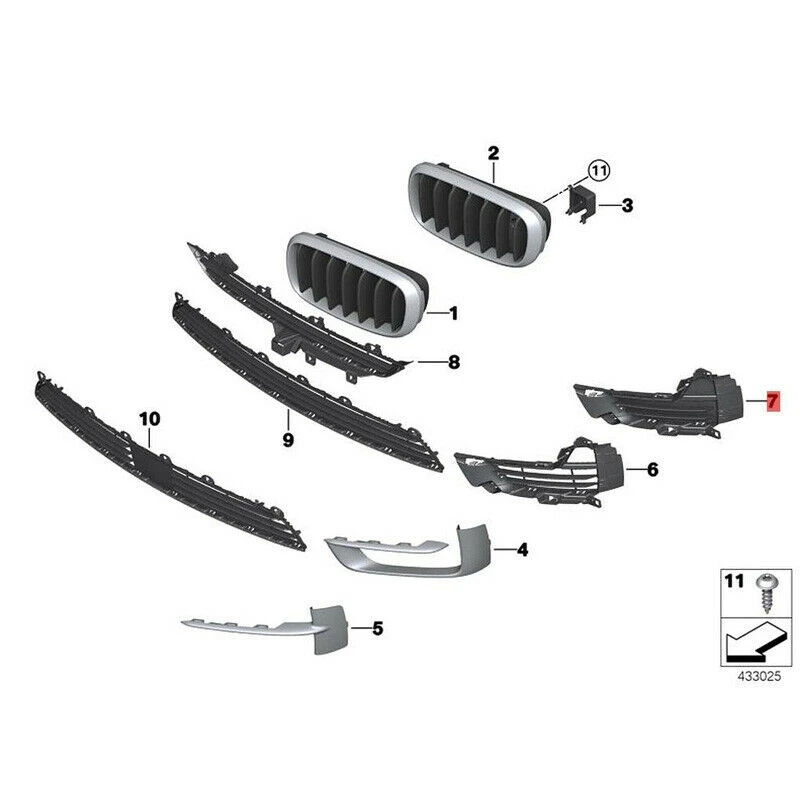 우측 프론트 범퍼 그릴 메쉬 그릴 커버 벤트 블랙, BMW X5 F15 2014-2018 51117307994