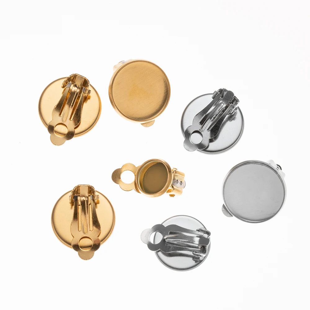10 teile/los Edelstahl Ohrclip leere Basis Cabochon Lünette Tablett für DIY Einstellungen Ohrringe Schmuck Herstellung liefert Zubehör – Detail 3