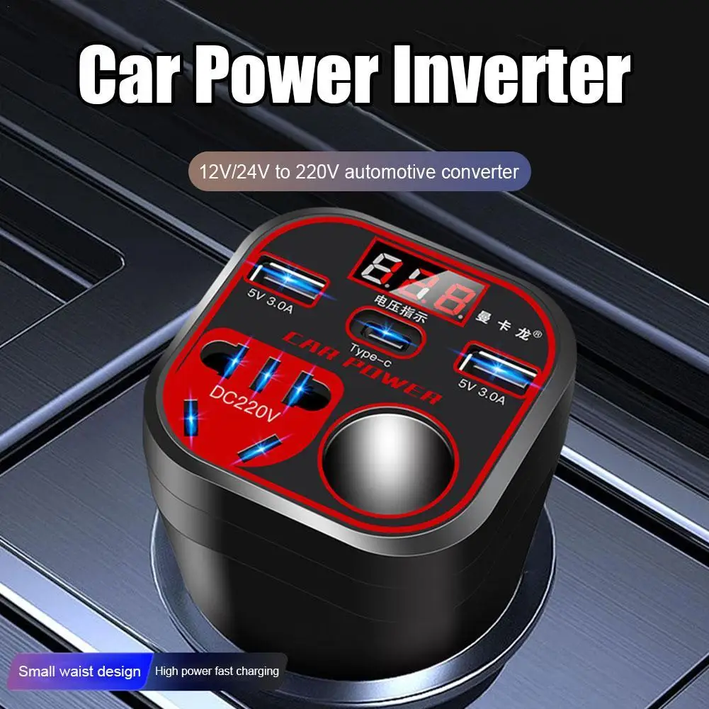 

New Car Power Inverter 24V 12v 220v 120W Led Display 3 Lighter Ports USB Cigarette Fonte QC3.0 Car Accessories