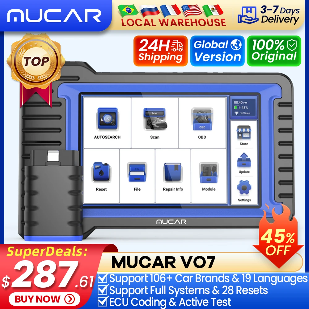 MUCAR VO7 VO7S nejlepší profesionál auto diagnostické nářadí automobilové obd2 auto skener auto diagnóza ecu kódování aktivní krunýř 28 resets