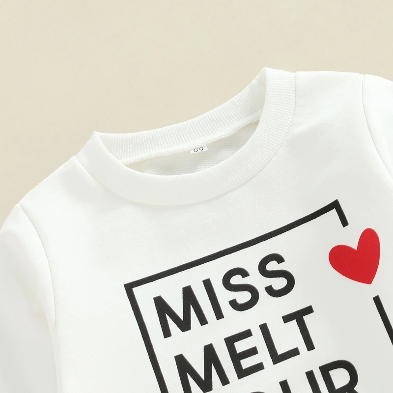 -11-17 Lioraitiin 0-3Years Baby Girls Valentines Day Set Long Sleeve Letters Heart Print Sweatshirt Elastic Waist Flare Pant