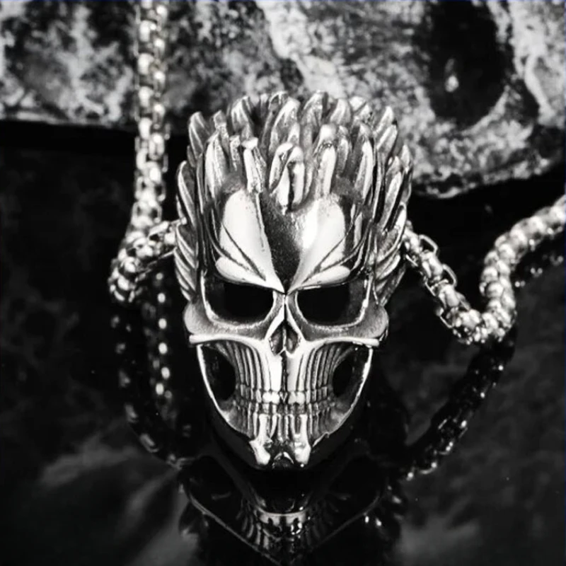 

CHUANGCHENG Retro Hip-hop Ghost Head Men's Pendant Personalized Hip-hop Street Stainless Steel Men'S Necklace Chain