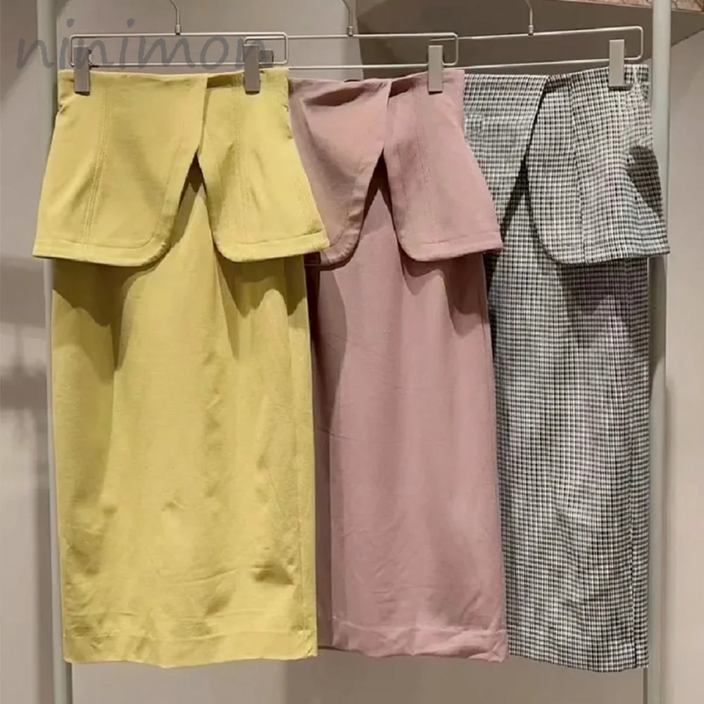 

NINIMON Y2K Aesthetic Hgih Waist Long Wrap Skirt Vintage Harajuku Grunge Skirts Front Spilt Fashion Elegant Midi Skirts 2023 New