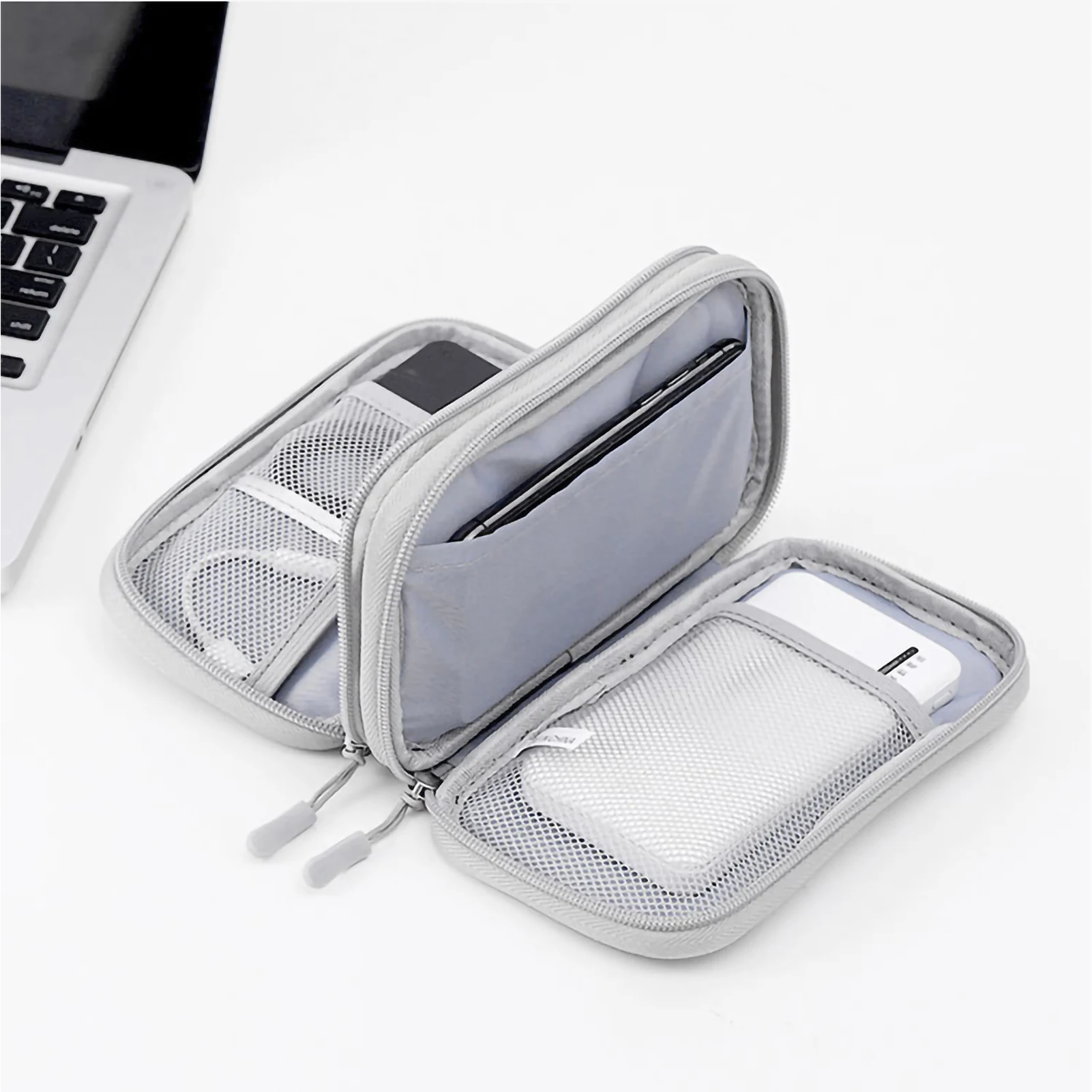 

Waterproof Travel Organizer Bag Data Cable Storage Bag Portable Carry Case Double Layers Organization for Cable Cord USB Charger