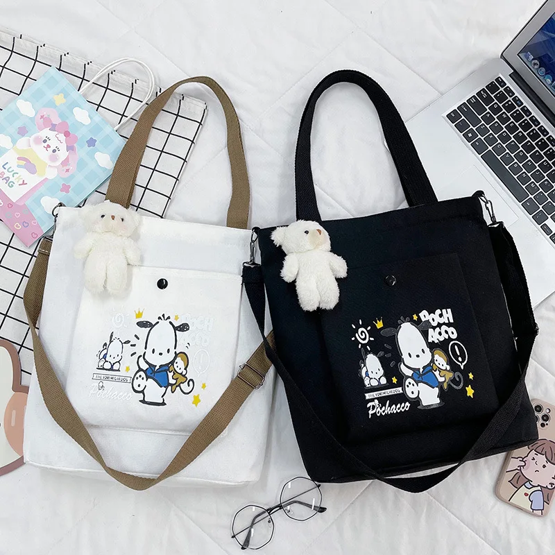 

Sanrio Kuromi Single Shoulder Diagonal Printed Canvas Bag Large Capacity Canvas Bag Female Tutoring Class Bag Literary Handbag