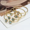 Lucky Eye Fatima Hamsa Hand Cross Heart Open Bangle Copper Adjustable Turkish Evil Eye Bangle for Women Girls Men Jewelry BE812 2