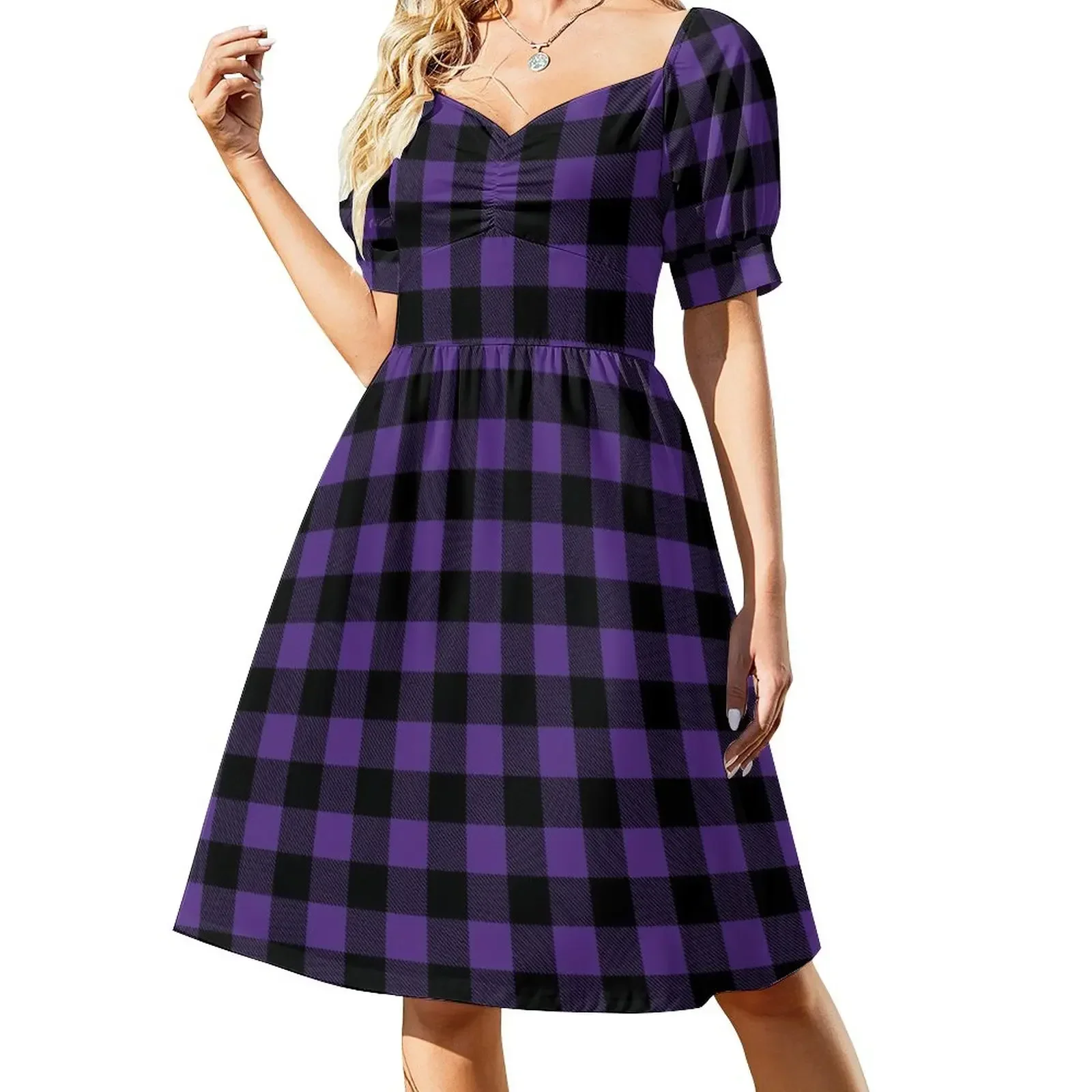 thumbnail image 1 of Lumberjack-Vestido morado/negro de manga corta vestido elegante para mujer vestidos de fiesta elegantes de lujo para mujer vestidos de graduación, 1 of 8