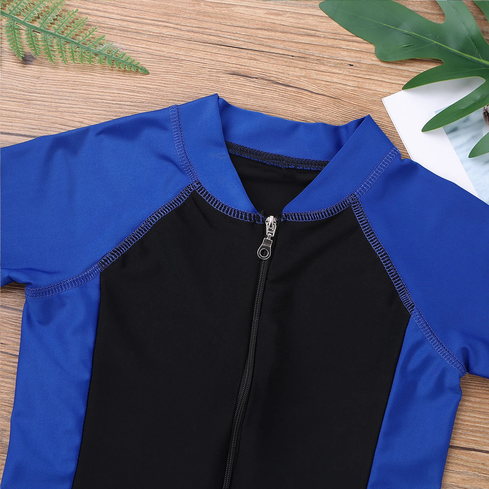 Unisex Girls Boys Short Sleeves Zippered Swimming Costume Swimsuit Kids One-Piece Swimwear for Surfing Bathing Beachwear