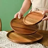 20/25/30cm Acacia Wood Serving Platter Tray Retro Round Pizza Salad Plate Fruit Dessert Tray Wooden Bread Cake Snacks Dishes 1