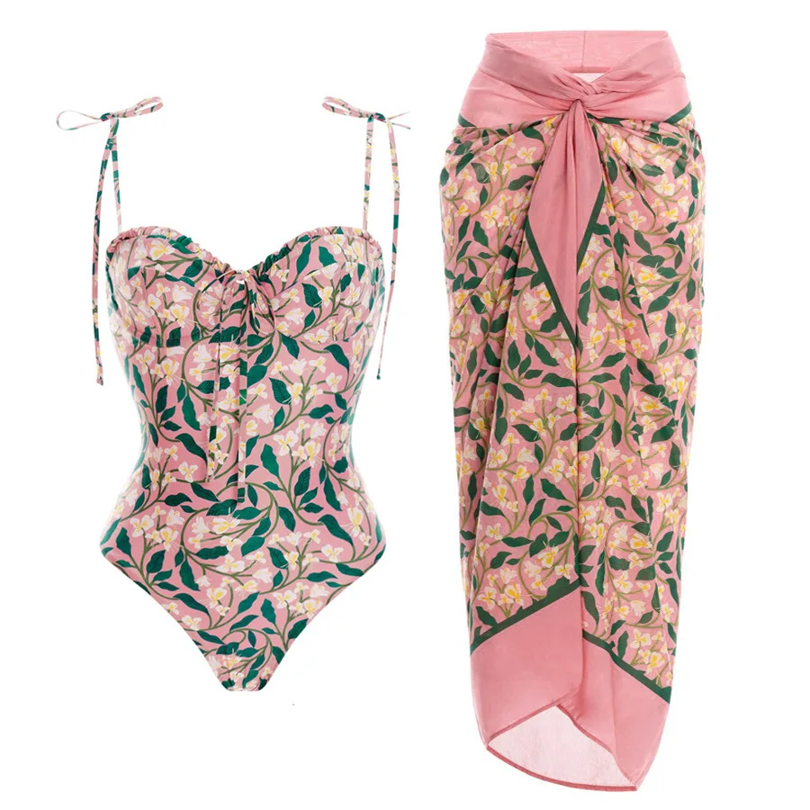 

Female Retro Women One Piece Swimsuit & Skirt Cover Up Luxury Bikini Bathing Suit Backless Vintage Surf Wear Summer
