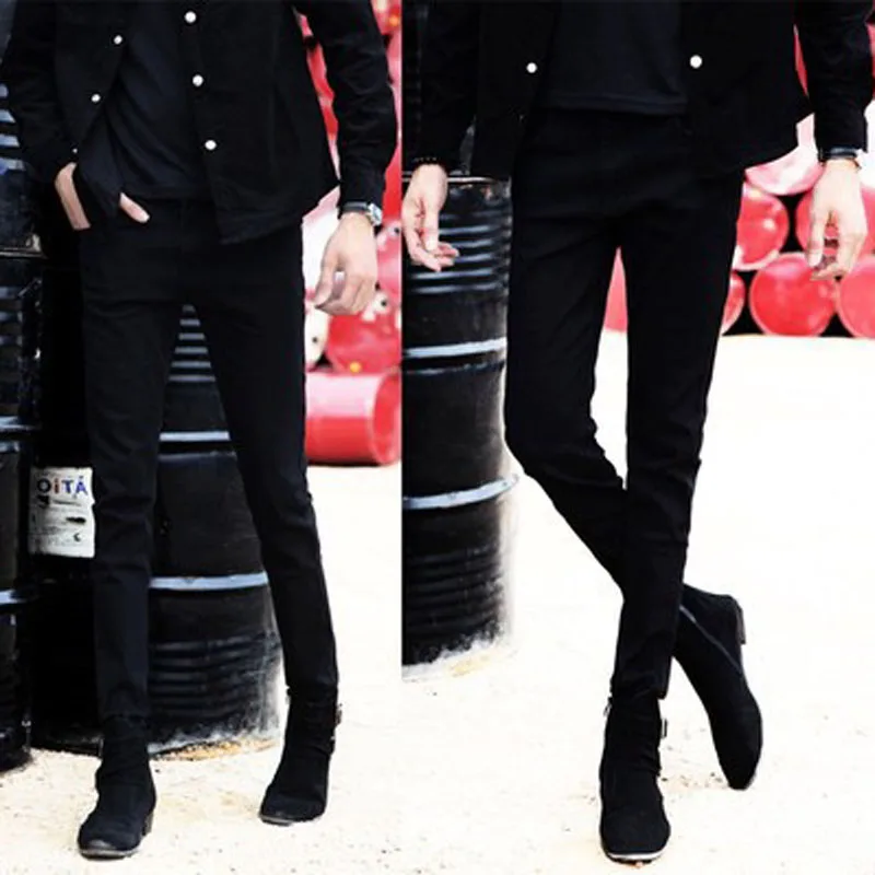 Spring Autumn 2022 Fashion Denim Teenagers Boy New Elastic Feet Pants Men's Slim Pants Men's Pants Black Korean Small Feet Jeans