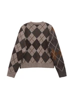 ZBZA Women's Diamond Knitted Cardigan Round Neck Long Sleeve Single-breasted Ribbed Trim Top Spring Summer New Slim Chic Sweater 2