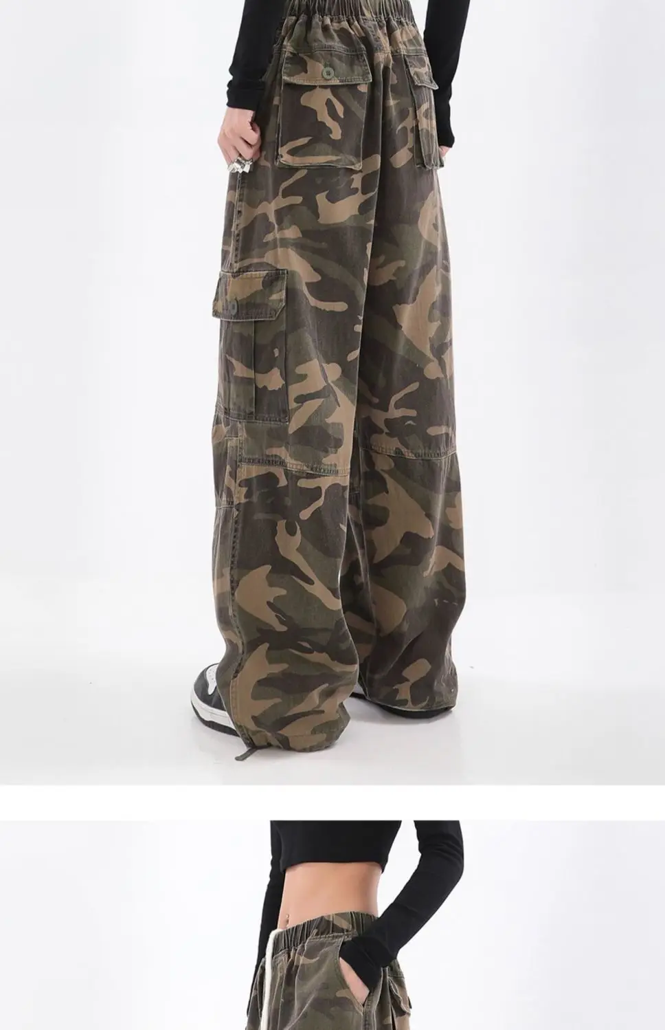 2022 Camouflage Women Cargo Pants Grunge Elastic Waist Hip