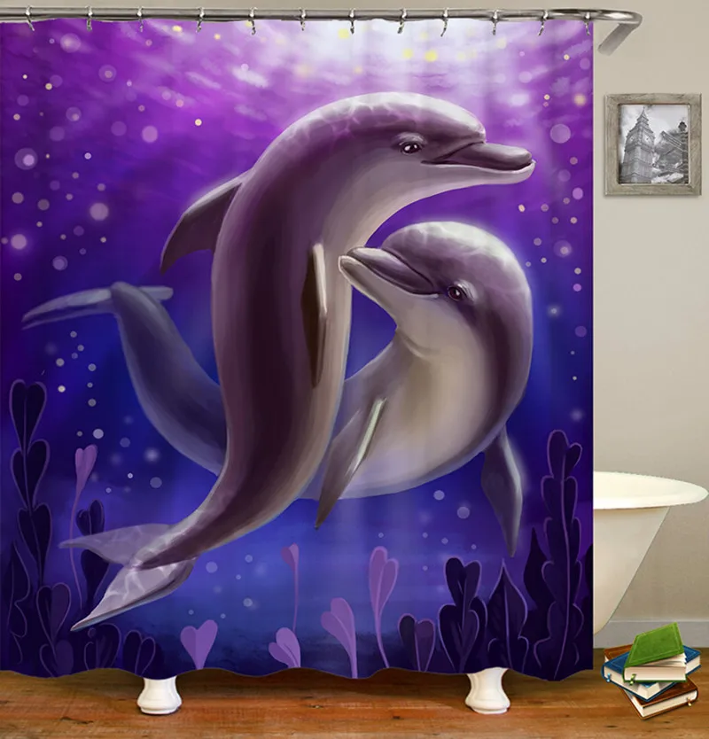Ocean Shower Curtain Liner,Sea Theme Shower Curtain with 12 Hooks, Washable Dolphin Waterproof Shower Curtain for Bathroom Decor 4