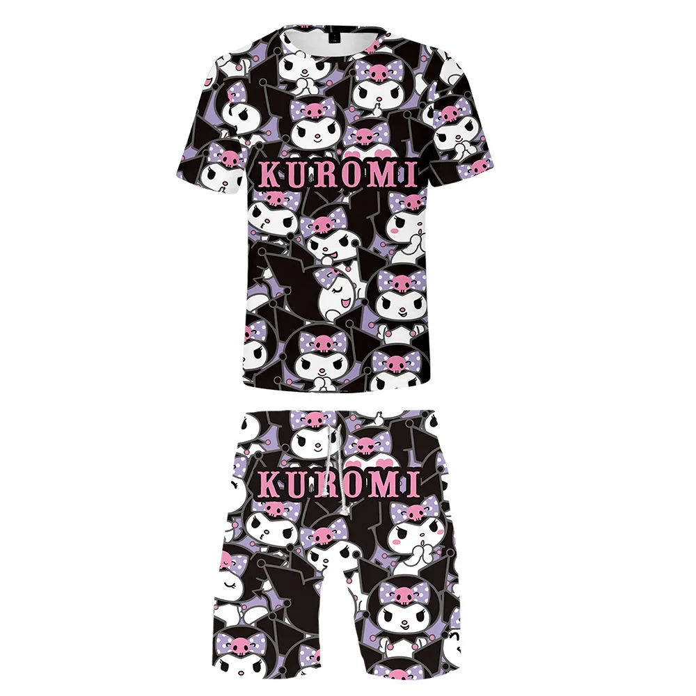 

3D New Product Sanrio Kuromi Printed Boys and Girls Game Short-sleeved T-shirt Shorts Two-piece Set The Best Gift