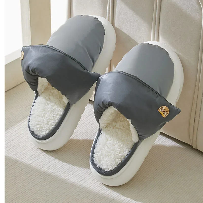 Women Home Slippers Winter Warm Plush  Anti Skid Indoor House Slide Waterproof Down Cute Cartoon Floor Furry Couple Cotton Shoes