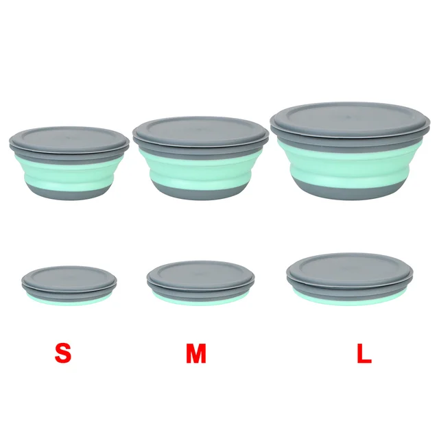 Boîte à déjeuner pliante, ensembles de bols en Silicone 3 pièces/ensemble, récipient alimentaire, ensemble de vaisselle, bol à salade pliable avec couvercle Portable 3