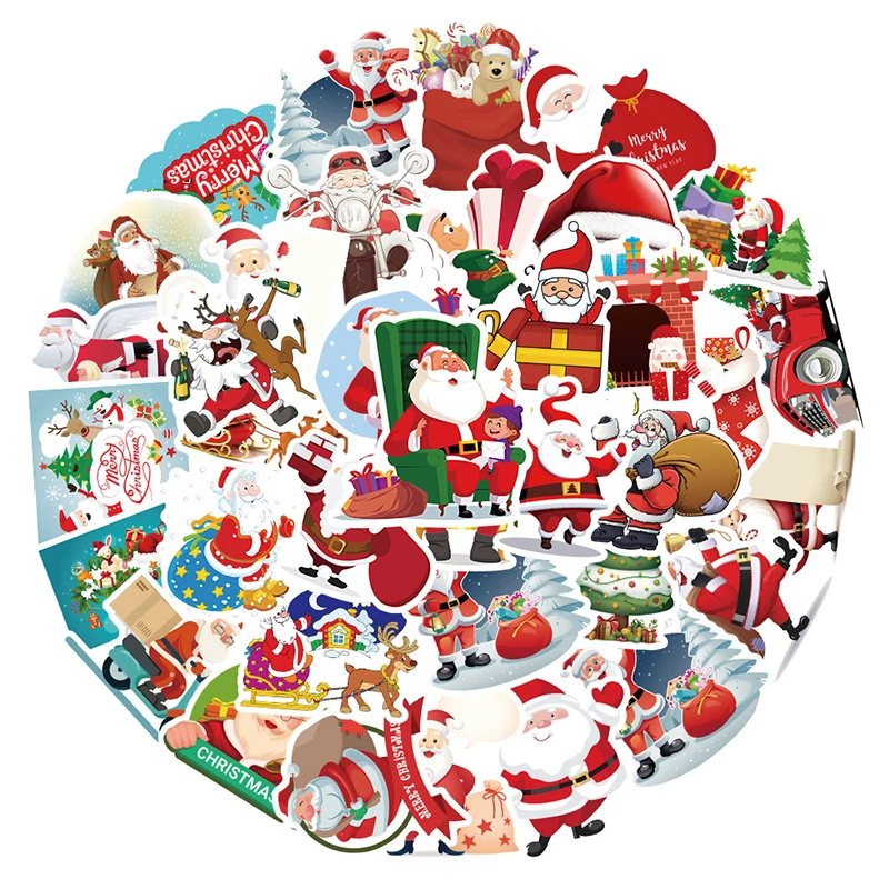 

50Pcs/bag Cartoon Cute Santa Claus Christmas Graffiti Stickers Scooter Laptop Guitar Skateboard Luggage Suitcase New Year