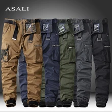 Men's Military Trousers Casual Cotton Solid Color Cargo Pants Men Outdoor Trekking Traveling Trousers Multi-Pockets Work Pants
