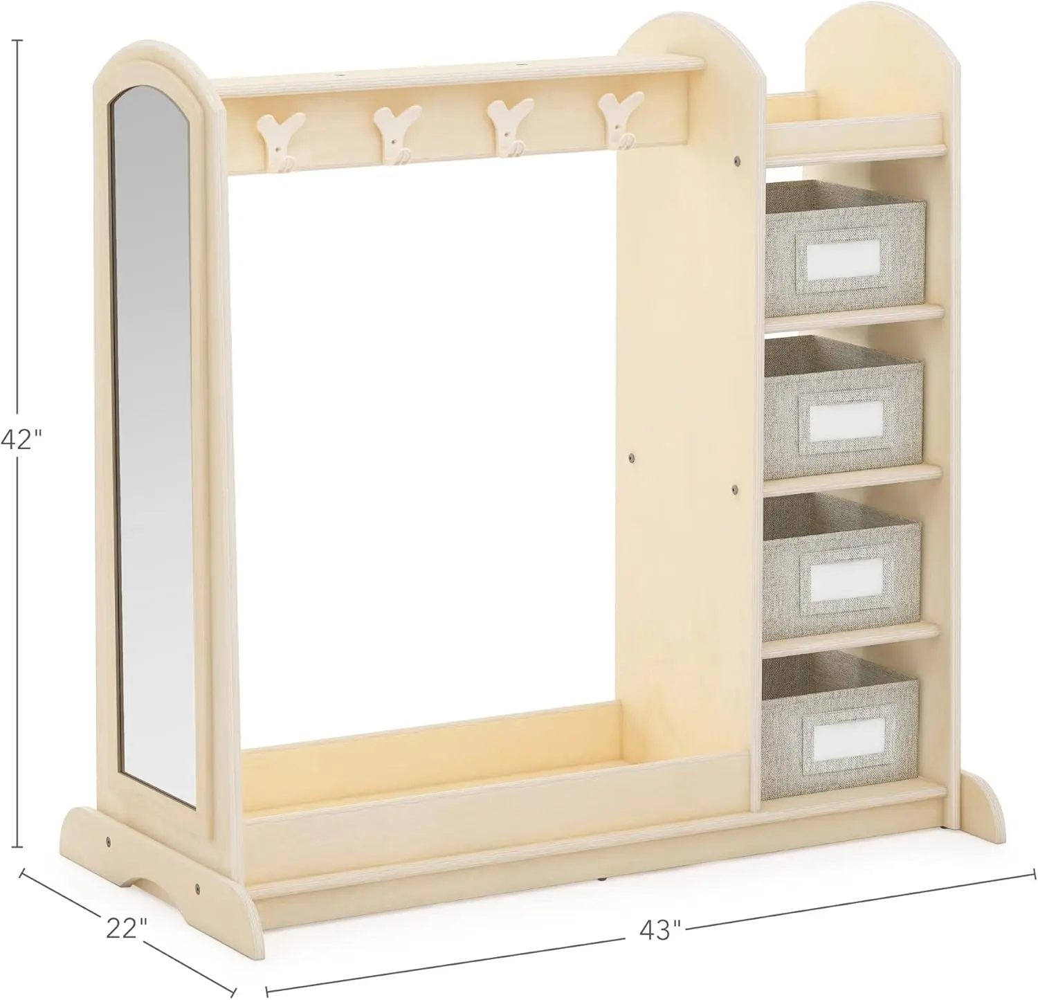 EdQ Dress-up Storage with Bins Natural: Kids Dress Up Rack with Mirror, Shoe Storage Shelf, and Cubbies for Costume and Pretend 6