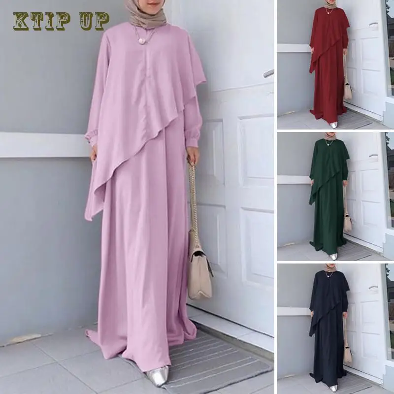 

Middle East Dubai Arab Elegant Moroccan Turkiye Sunskirt Muslim Abaya Kaftan Bohemia Maxi Dress Solid Robe Long Sleeve Clothing