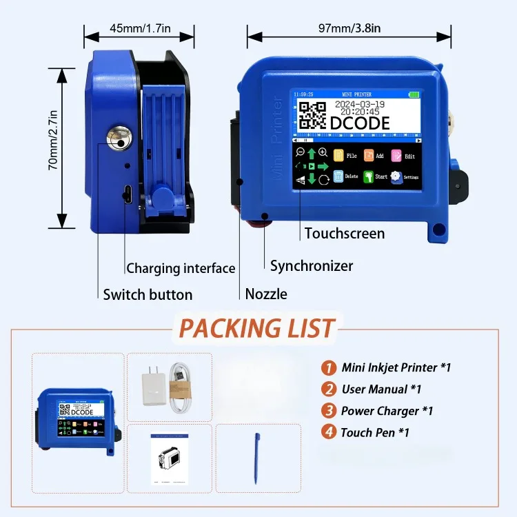 DC11 25.4mm/1 inch Portable Mini Printer Handheld Inkjet Printer Non-encrypted Q