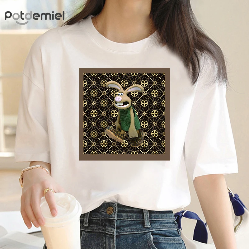 

Funny Walking Rabbit Korean Style Summer Female T-shirt Cartoon Animal Printed T Shirt Women Tops Casual Fashion Comfortable Tee