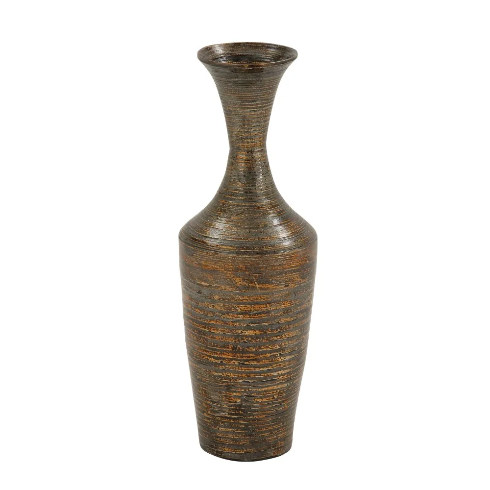 

23" Tall Floor Dark Brown Bamboo Vase with Lacquer home decor flower vase vase decoration home living room decoration