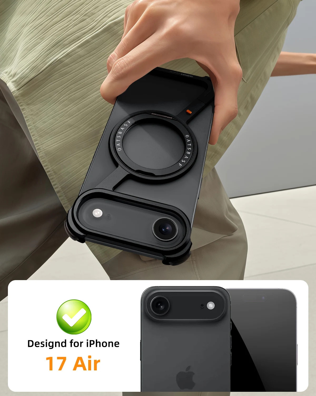 Eary Minimalist Phone Case for iPhone 17 Air Magsafe with 360°Rotatable Magnetic Ring Kickstand Aluminum Frameless Bumper Cover