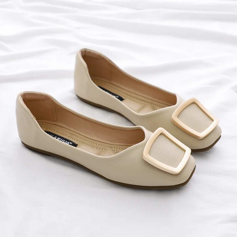Plus Size 33-43 Women Flats Low Heel Pumps Office Lady Basic Loafer Shoes Buckle Chain Soft Soles Slip on Girls Fashion A68-7