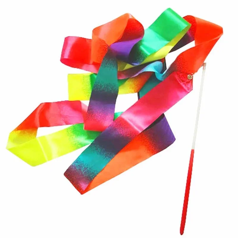 2m Ribbon 29cm Stick Gradient Colorful Children Girl Gymnastics Ribbon Silk Dance Match Sport Training Children Gift Toys gymnastics ribbon