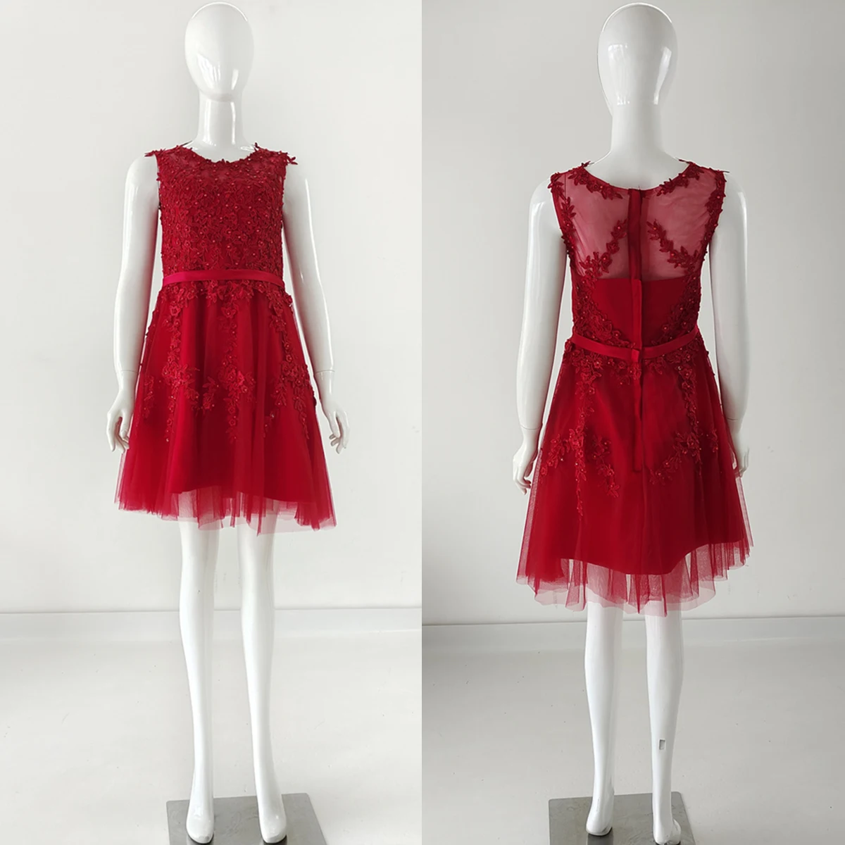 It's YiiYa Cocktail Dress Appliques Beading Pink Illusion Back A-line Knee Length Plus size Women Formal Party Gowns