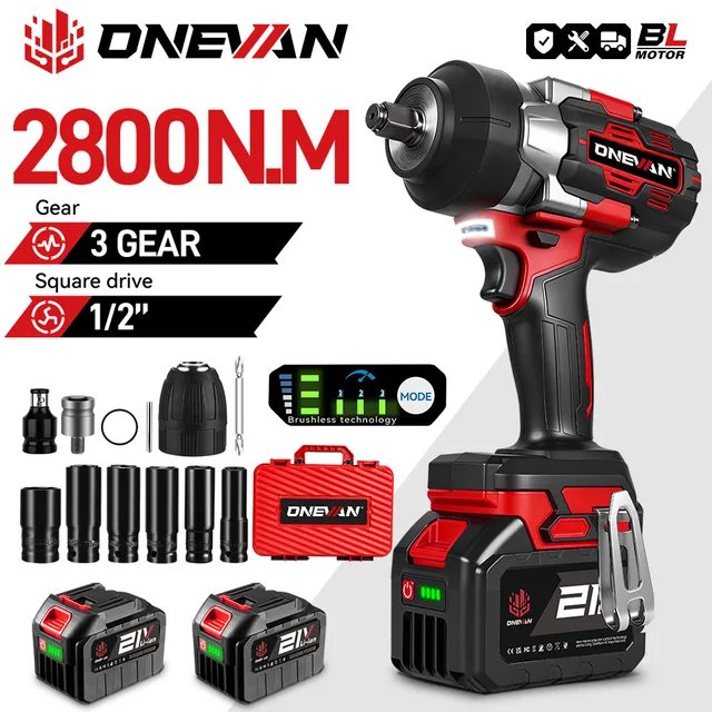 ONEVAN 2800N.M 2800W clé à chocs électrique sans brosse 1/2 pouces clé sans fil tournevis outil électrique pour Makita 18V batterie broche 1