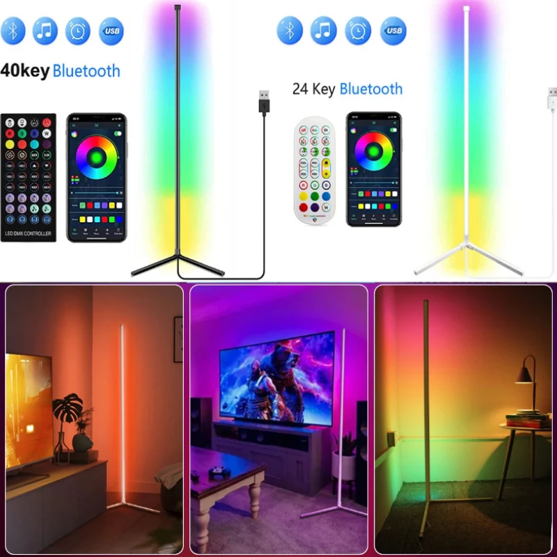 밝기 조절 가능 LED 분위기 조명, 블루투스 스마트 앱, LED 플로어 램프, 게임 거실 침실 홈 장식, RGB 야간 조명, 160cm
