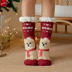 Cozy Winter Plush Fuzzy Slipper Socks - One Size (Red Scarf Bear)