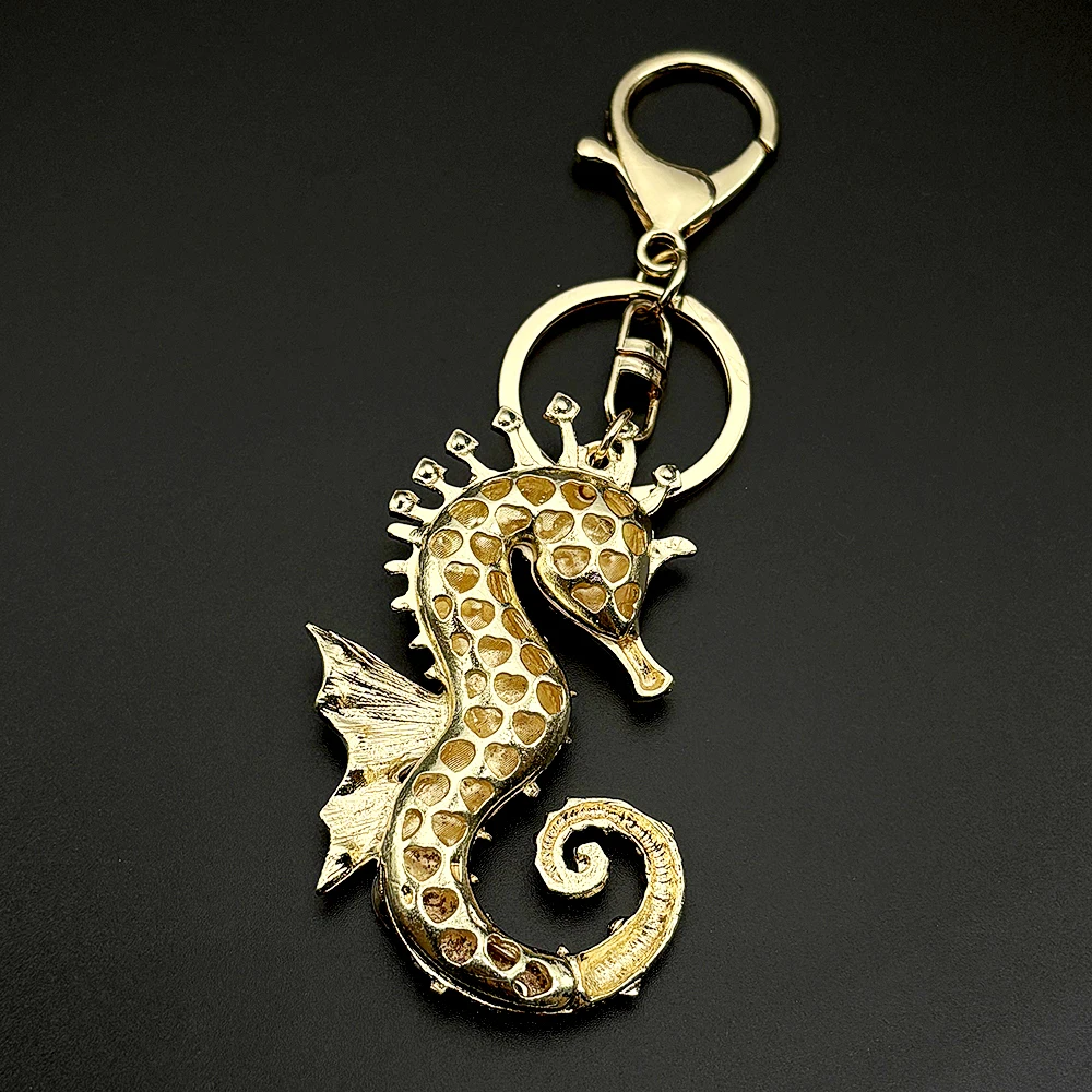 Cute Seahorse Keychain For Women Men Full Shine Rhinestone Crystal Sea Animal Fashion Handbag Pendant Keyholder Jewelry_voghion.com
