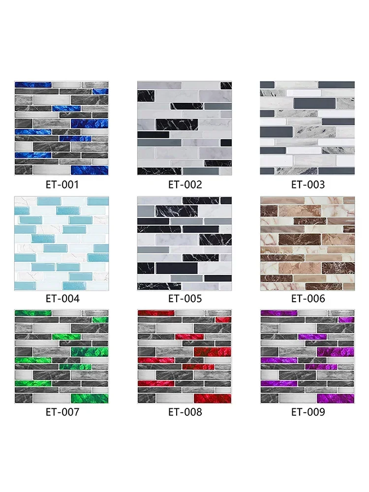 10PCS Classic Marbled Crystal-Glossy Kitchen Stickers Waterproof Oil Resistant Self-Adhesive Kitchen & Bath Tile Stickers Backgr