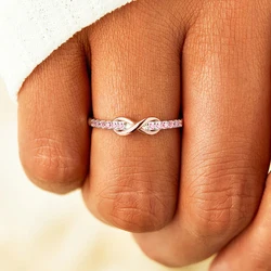 Huitan Infinitely Women Rings Temperament Sweet Pink Cubic Zirconia Simple Stylish Finger-rings Wedding Bands Eternity Jewelry